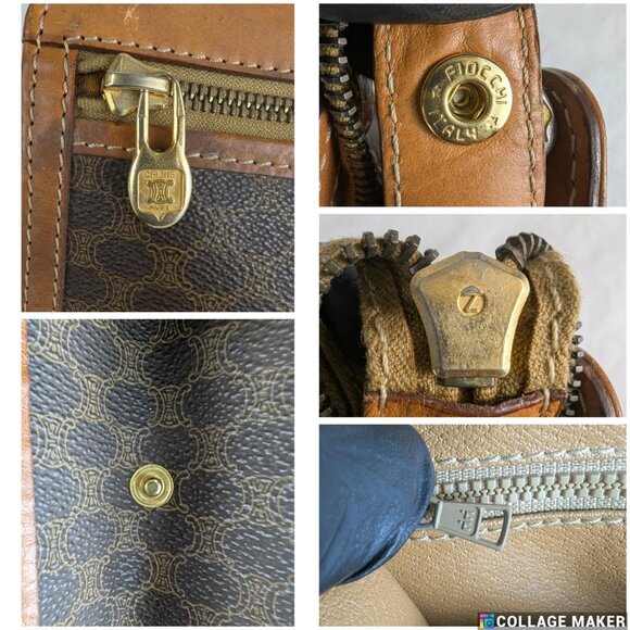 Celine Macadam Vintage Clutch Bag Brown Beige Pouch Made in Italy - Picture 8 of 13